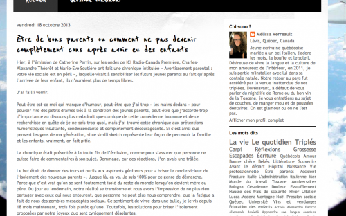 Première page du site de Mélissa Verreault, Chroniques lévisiennes. 